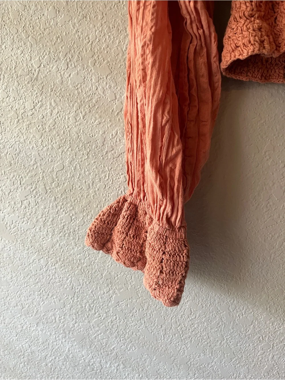 Free People Megan Top in Coral Crochet Peasant Long-Sleeve Top XS
